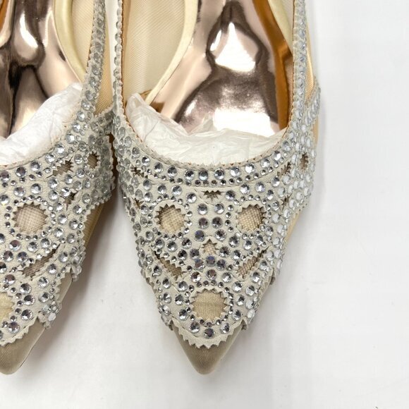 Badgley Mischka BHLDN Size 7 Gigi Jeweled Ivory White Silver Ballet Flats Shoes - Picture 7 of 15